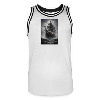 Ghost Pirate Ship in the Fog - Men's Basketball Jersey - white/black - Front - AI Model Male 185 dark (185cm)