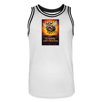 Für eine Graufliege ist ein Loch immer frisch - Männer Basketball-Trikot - Weiß/Schwarz - Vorne - AI Model Male 185 dark (185cm)