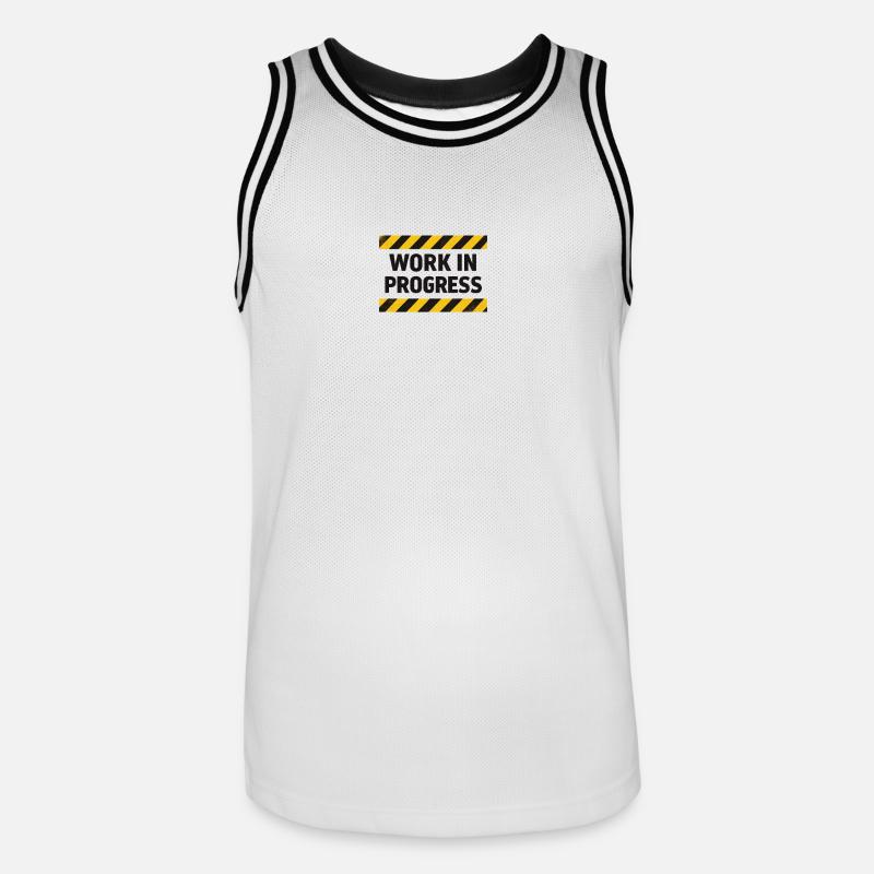 Progrès en cours – bande d’avertissement - Maillot de basket Homme - blanc/noir