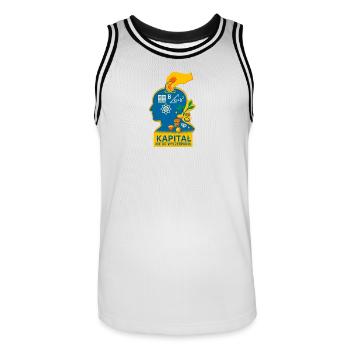 INEXHAUSTIBLE CAPITAL - Men's Basketball Jersey - white/black - Front - AI Model Male 185 dark (185cm)