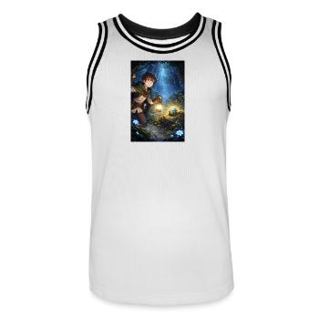 The search for the right path - Men's Basketball Jersey - white/black - Front - AI Model Male 185 dark (185cm)