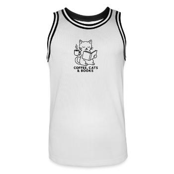 Coffee Cats and Books Lover Design - Men's Basketball Jersey - white/black - Front - AI Model Male 185 dark (185cm)