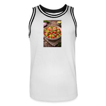 Salade d’avocat et de tomates - Maillot de basket Homme - blanc/noir - Devant - AI Model Male 185 dark (185cm)