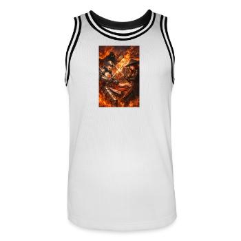 Ritterduell im Feuersturm - Männer Basketball-Trikot - Weiß/Schwarz - Vorne - AI Model Male 185 dark (185cm)