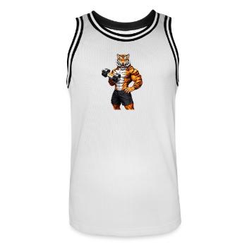 Muscle Tiger Gym Motivation Power Animal - Men's Basketball Jersey - white/black - Front - AI Model Male 185 dark (185cm)