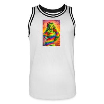 Regenbogen-Girl im Abendlicht - Männer Basketball-Trikot - Weiß/Schwarz - Vorne - AI Model Male 185 dark (185cm)