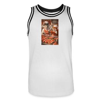 Mr. Wolf and Mr. Squirrel in a butcher's shop - Men's Basketball Jersey - white/black - Front - AI Model Male 185 dark (185cm)