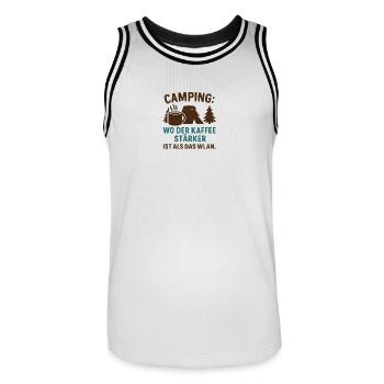 Kaffee stärker als WLAN Camping - Männer Basketball-Trikot - Weiß/Schwarz - Vorne - AI Model Male 185 dark (185cm)