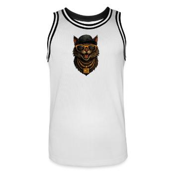 Chat MC Bling HipHop - Maillot de basket Homme - blanc/noir - Devant - AI Model Male 185 dark (185cm)