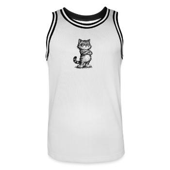 Grumpy Katze – Chef Vibes (Sketch Attitude) - Männer Basketball-Trikot - Weiß/Schwarz - Vorne - AI Model Male 185 dark (185cm)