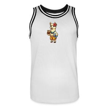 Llama on the beach with floral decoration - Men's Basketball Jersey - white/black - Front - AI Model Male 185 dark (185cm)