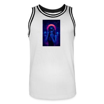 RockyZoo24 - Men's Basketball Jersey - white/black - Front - AI Model Male 185 dark (185cm)
