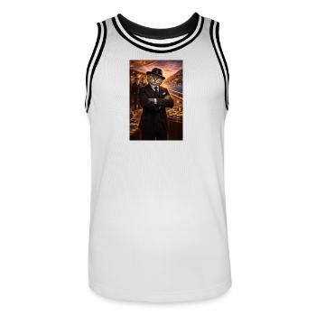 Chat sur le yacht - Maillot de basket Homme - blanc/noir - Devant - AI Model Male 185 dark (185cm)