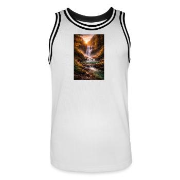 Waterfall in the evening sun - Men's Basketball Jersey - white/black - Front - AI Model Male 185 dark (185cm)