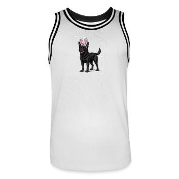 Dunkler Hund mit Hasenohren - Männer Basketball-Trikot - Weiß/Schwarz - Vorne - AI Model Male 185 dark (185cm)