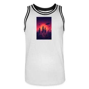 Roter Sonnenuntergang Skyline Zukunft  - Männer Basketball-Trikot - Weiß/Schwarz - Vorne - AI Model Male 185 dark (185cm)