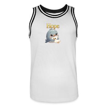Hope cuddles: Whale and chick - Men's Basketball Jersey - white/black - Front - AI Model Male 185 dark (185cm)