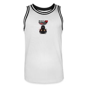 Level Up Pixel Hero lädt - Männer Basketball-Trikot - Weiß/Schwarz - Vorne - AI Model Male 185 dark (185cm)
