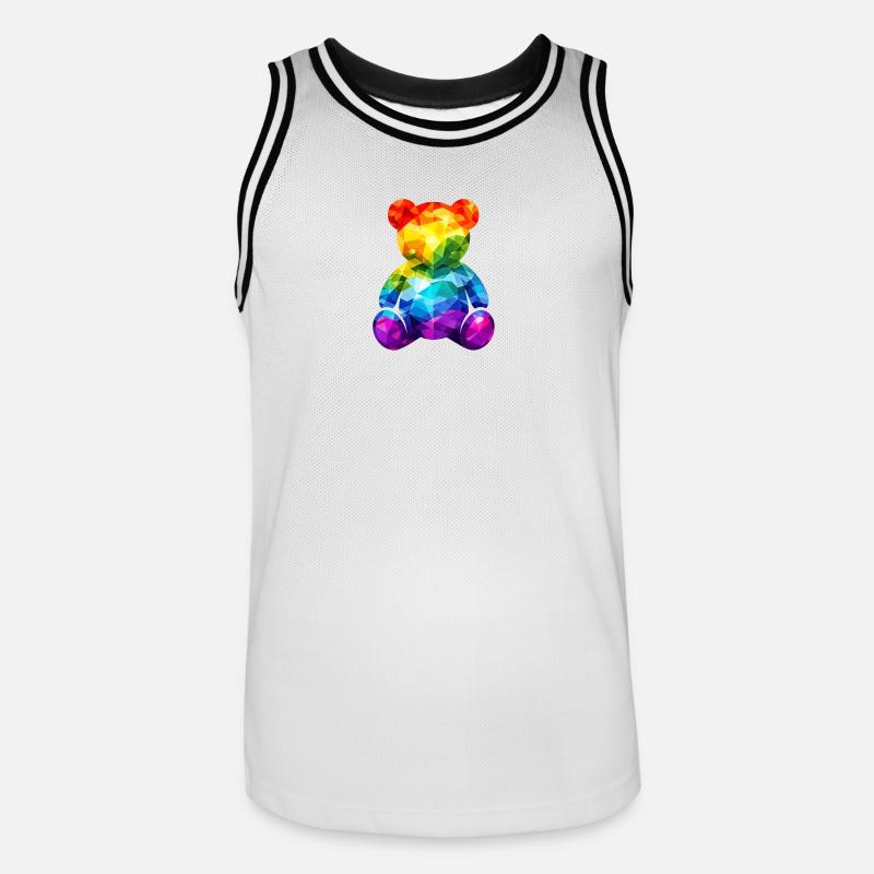 Rainbow teddy bear in geometric pattern - Men's Basketball Jersey - white/black