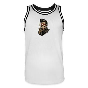Micro Rockabilly Squelette Crâne de Sucre - Maillot de basket Homme - blanc/noir - Devant - AI Model Male 185 dark (185cm)