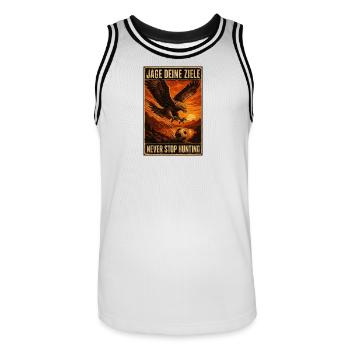 Ziele jagen – Nie Aufhören Adler Fußball - Männer Basketball-Trikot - Weiß/Schwarz - Vorne - AI Model Male 185 dark (185cm)