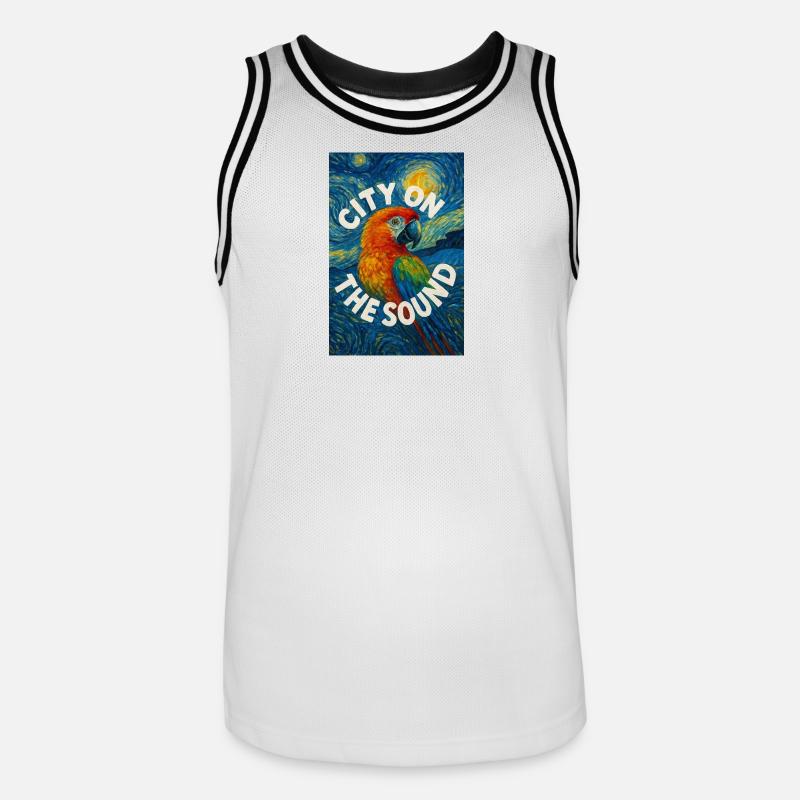 Vibrant_Macaw_Amidst_Swirling_Post-Impressionis - Maillot de basket Homme - blanc/noir