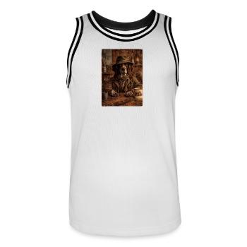 L’Ancien Locataire - Cheveux Courts Allemand - Maillot de basket Homme - blanc/noir - Devant - AI Model Male 185 dark (185cm)