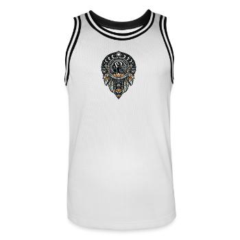 Mandala de la Danse Lunaire avec Plume de Lotus - Maillot de basket Homme - blanc/noir - Devant - AI Model Male 185 dark (185cm)