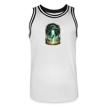 UFO Abduction: Hound in Beam - Men's Basketball Jersey - white/black - Front - AI Model Male 185 dark (185cm)