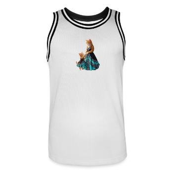 Cute Ginger Cat Mother and Daughter in Elegant Tur - Maillot de basket Homme - blanc/noir - Devant - AI Model Male 185 dark (185cm)