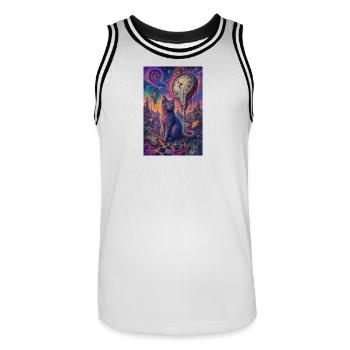 Chat cosmique et horloges fondantes - Maillot de basket Homme - blanc/noir - Devant - AI Model Male 185 dark (185cm)