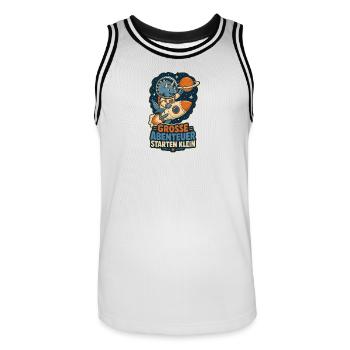 Dino Astronaut – Große Abenteuer starten klein - Männer Basketball-Trikot - Weiß/Schwarz - Vorne - AI Model Male 185 dark (185cm)