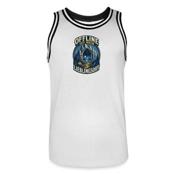 Offline ist mein Lieblingsort – Outdoor - Männer Basketball-Trikot - Weiß/Schwarz - Vorne - AI Model Male 185 dark (185cm)
