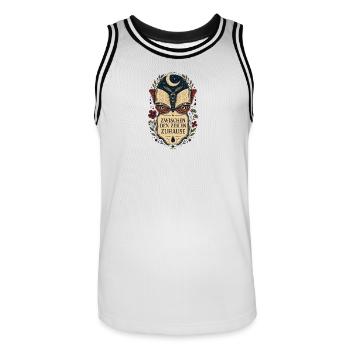 Zwischen den Zeilen zuhause – Bücherliebe - Männer Basketball-Trikot - Weiß/Schwarz - Vorne - AI Model Male 185 dark (185cm)