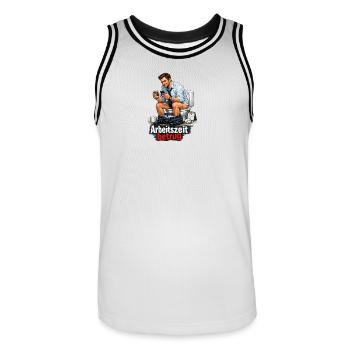 Arbeitszeit Betrug Satire - Männer Basketball-Trikot - Weiß/Schwarz - Vorne - AI Model Male 185 dark (185cm)