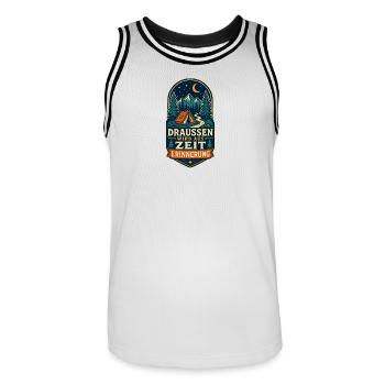 Draußen wird aus Zeit Erinnerung – Camping - Männer Basketball-Trikot - Weiß/Schwarz - Vorne - AI Model Male 185 dark (185cm)