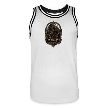 Fenrir & Tyr: Verrat und Mut - Männer Basketball-Trikot - Weiß/Schwarz - Vorne - AI Model Male 185 dark (185cm)