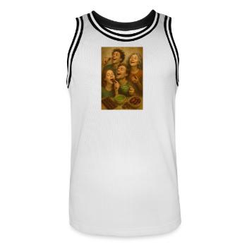 Tour gastronomique : Famille partage du chocolat au cacao - Maillot de basket Homme - blanc/noir - Devant - AI Model Male 185 dark (185cm)