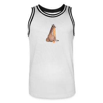Amie girafe sur un tronc d’arbre Aquarelle - Maillot de basket Homme - blanc/noir - Devant - AI Model Male 185 dark (185cm)