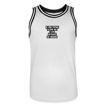 Peur des seins qui disent du thé - Maillot de basket Homme - blanc/noir - Devant - AI Model Male 185 dark (185cm)