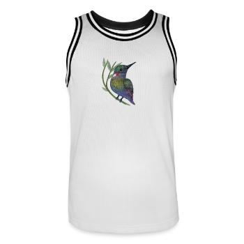 Colibri coloré sur branche de feuille - Maillot de basket Homme - blanc/noir - Devant - AI Model Male 185 dark (185cm)