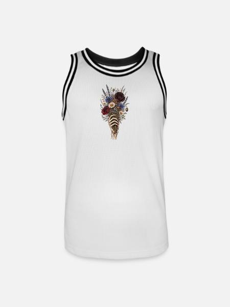 Skeletal Hand with Wildflower Bouquet - Men's Basketball Jersey - white/black