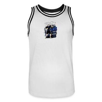 Fight for Your Life – Blue Power Motif - Men's Basketball Jersey - white/black - Front - AI Model Male 185 dark (185cm)