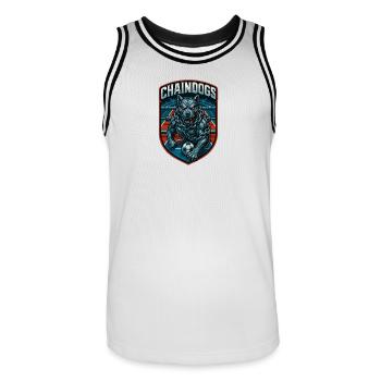 Hundeketten-Fußballabzeichen - Männer Basketball-Trikot - Weiß/Schwarz - Vorne - AI Model Male 185 dark (185cm)