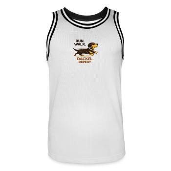 Run, Walk, Dackel, Repeat. Dackelliebe. Dachshund. - Männer Basketball-Trikot - Weiß/Schwarz - Vorne - AI Model Male 185 dark (185cm)