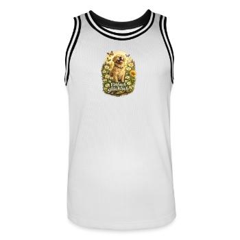 Einfach Glücklich Golden Retriever Blumenwiese - Männer Basketball-Trikot - Weiß/Schwarz - Vorne - AI Model Male 185 dark (185cm)