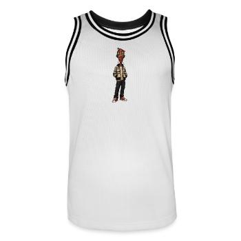 Maskenporträt im Straßenstil - Männer Basketball-Trikot - Weiß/Schwarz - Vorne - AI Model Male 185 dark (185cm)