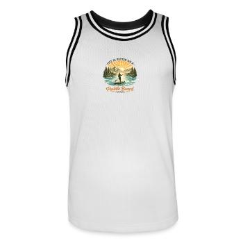 Life is Better on a Paddle Board – Vintage SUP  - Männer Basketball-Trikot - Weiß/Schwarz - Vorne - AI Model Male 185 dark (185cm)