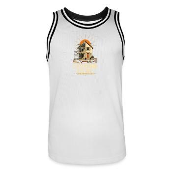 Bâti au Soleil — Chantier et Espoir - Maillot de basket Homme - blanc/noir - Devant - AI Model Male 185 dark (185cm)