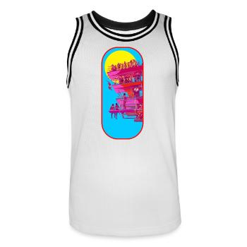 Strandturm Pop-Art Szene - Männer Basketball-Trikot - Weiß/Schwarz - Vorne - AI Model Male 185 dark (185cm)